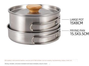 Outdoor hiking 304 stainless steel pot folding handle camping portable frying pan soup pot home picnic cookware set